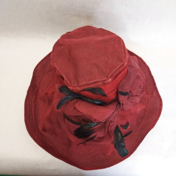 Bridget Armstrong Wide Brim Hat Lady Feathers Elegant Kentucky Derby Tea Party - Picture 9 of 16